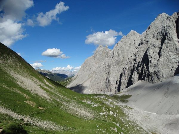The huge screes of Hauptgipfel, seen from the climb to Hinterbergjoch