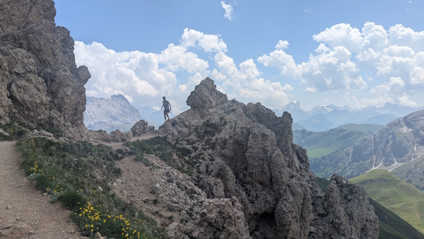 The top of the Forcella Denti di Terrarossa on the edge of Alpe di Siusi