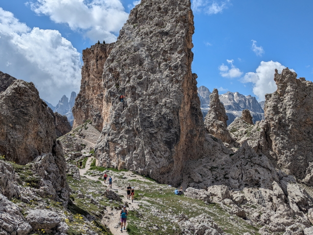 Walkers amid rock on the AV2