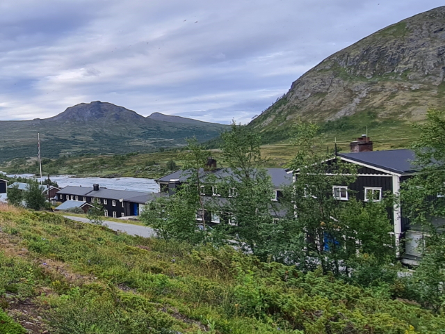 Looking through trees to the Gjendesheim hut, Jotunheim National Park