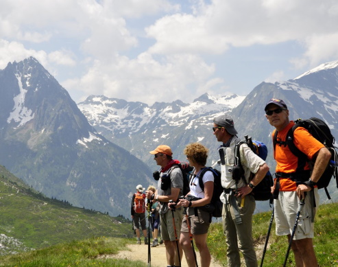 group of hikers in the Alps