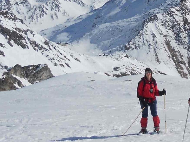 Snowshoeing high above the Grand St Bernard pass, western Alps