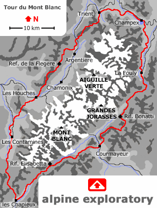 Map showing the route of Alpine Exploratory's Walker's Haute Route walking holiday