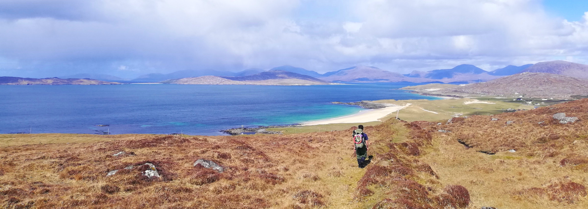 Looking over the Harris beaches and hills from the Hebridean Way
