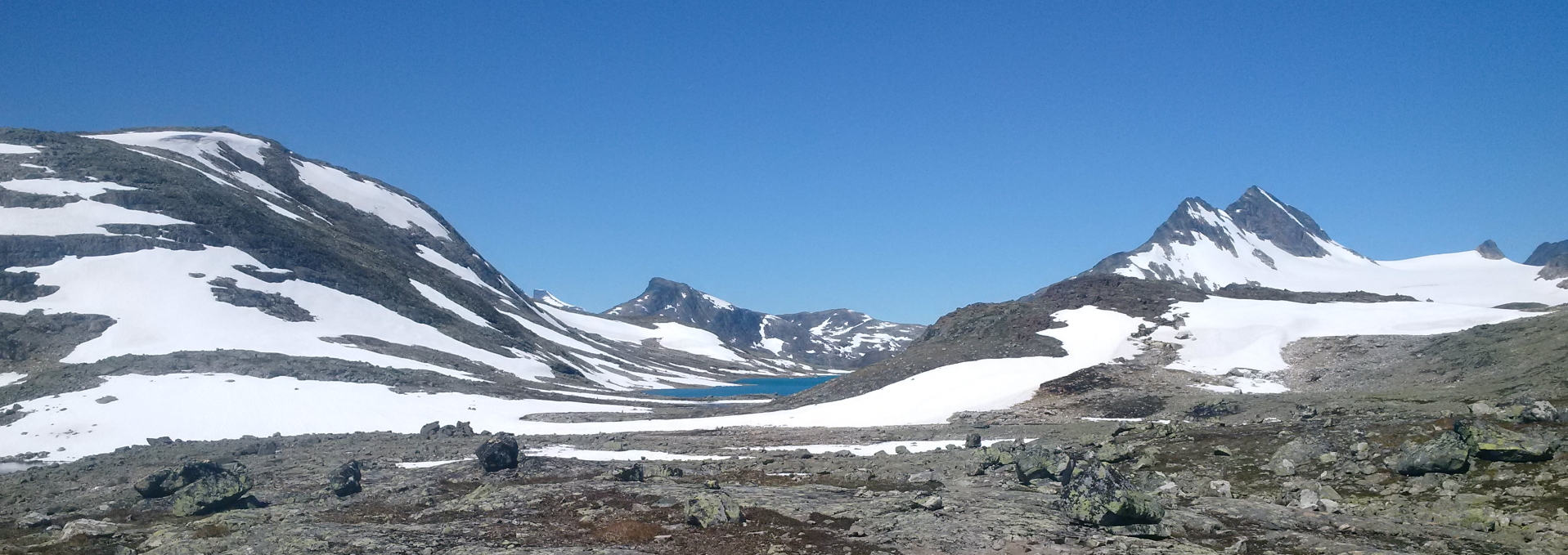 Glacial lakes and snowy mountain peaks, Jotunheim National Park