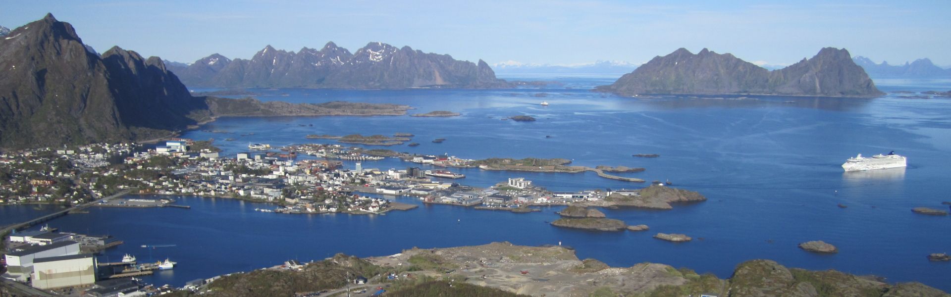 Svolvaer from the East summit of Tjeldbergtinden, Norway