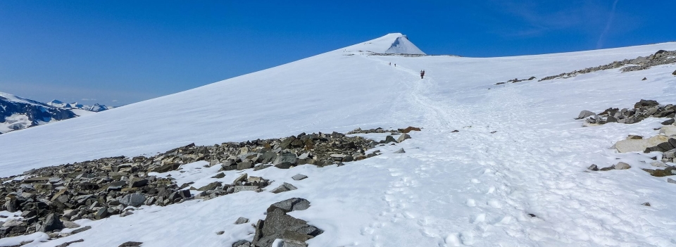 Snow covered summit of Glittertind