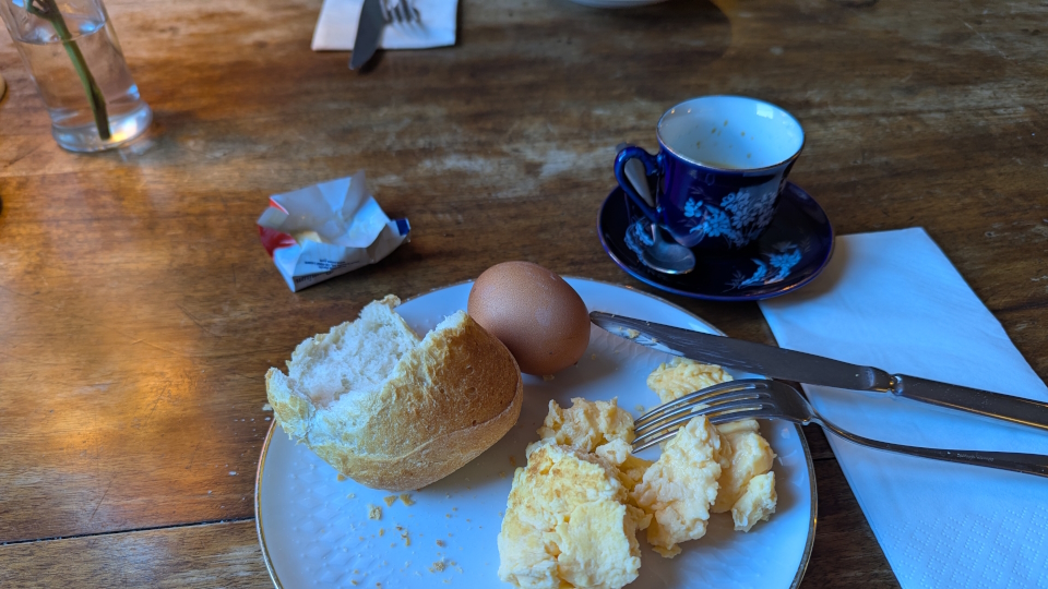 Eggs at breakfast on the Jura Crest Trail in Switzerland