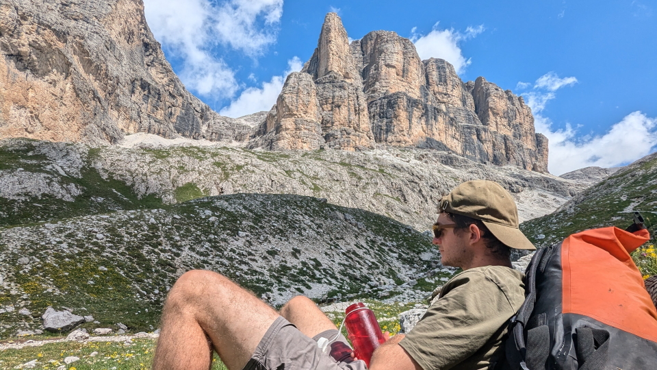 Former Alpine Exploratory team member Dan with his Alpine Exploratory water bottle