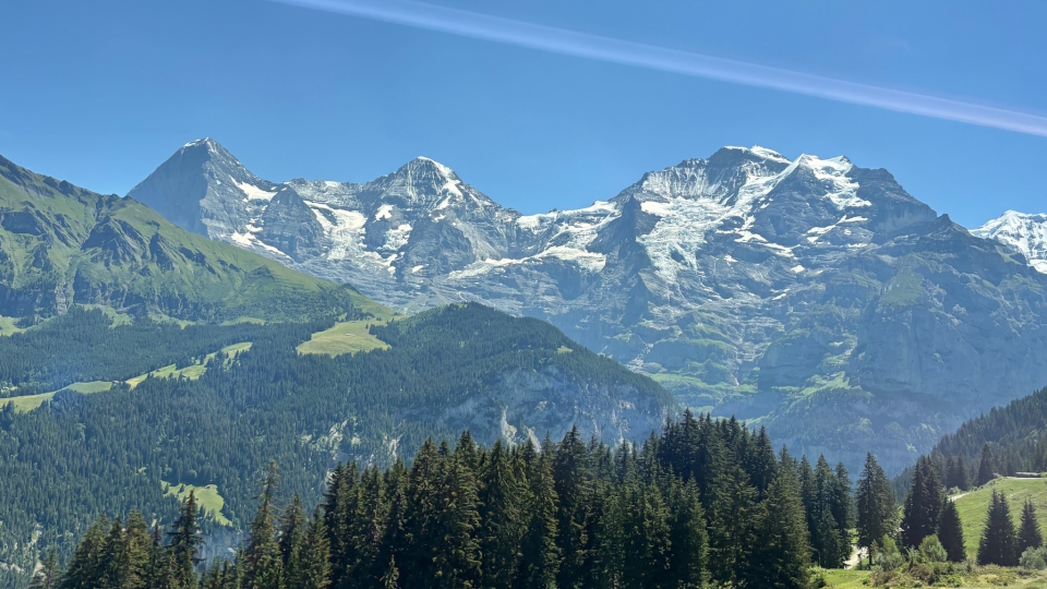 The classic view of the Eiger, Monch and Jungfrau in Switzerland