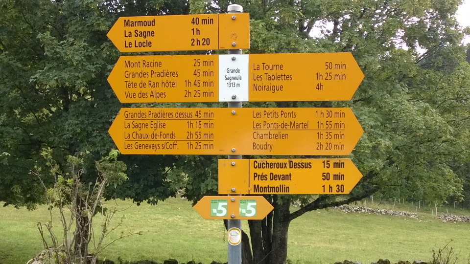 Swiss signpost at the Grande Sagneule