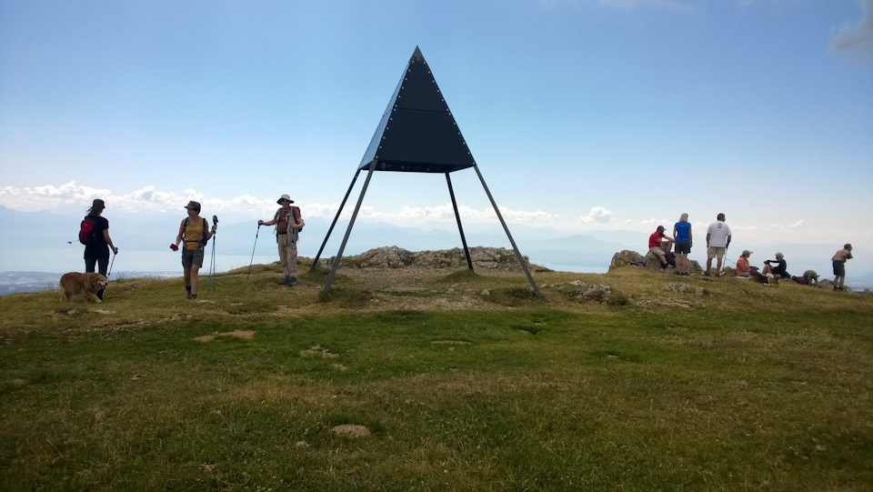Hikers at the top of Mont Tendre the highest point on our Jura Crest Trail