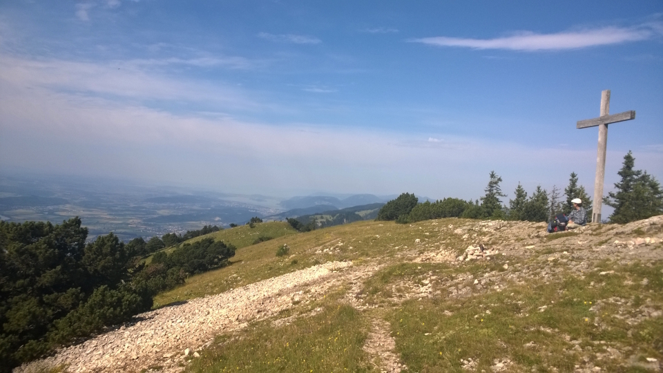 A wooden summit cross in the Jura