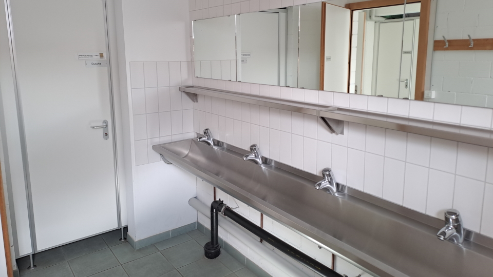 The beautifully neat, simply Swiss, washroom at the Kesch hut