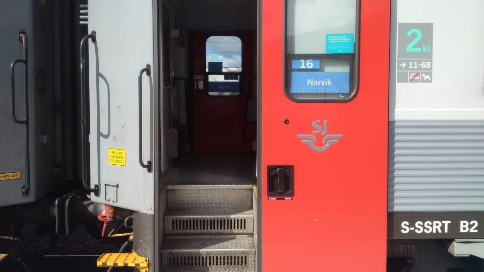 At Kiruna, boarding the Swedish train to Narvik