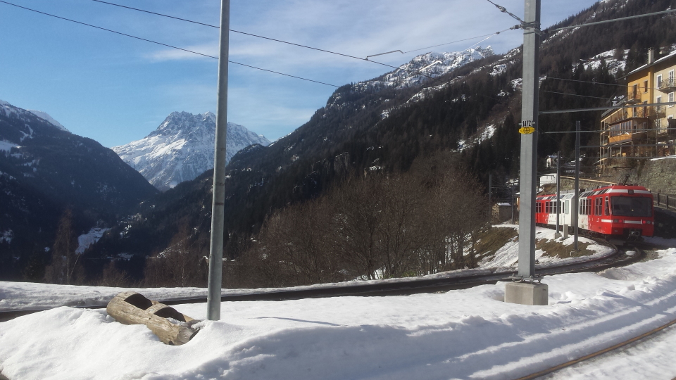 The Mont Blanc Express arrives at Finhaut