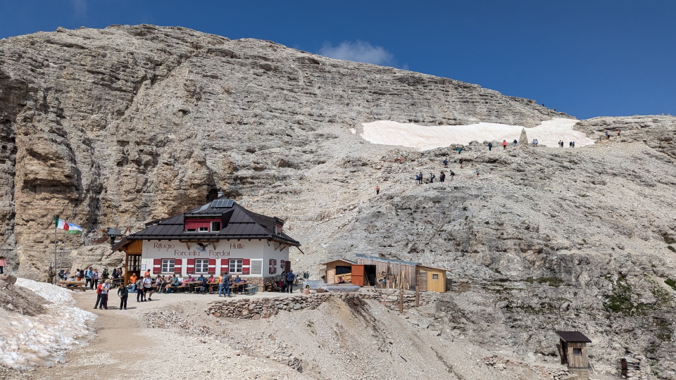 Rifugio Pordoi on the Sella massif on the AV2, Dolomites