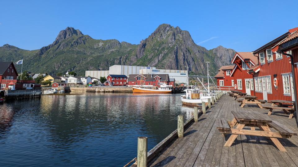 Svolvaer, a pier, a hotel, and a smart yellow-hulled boat