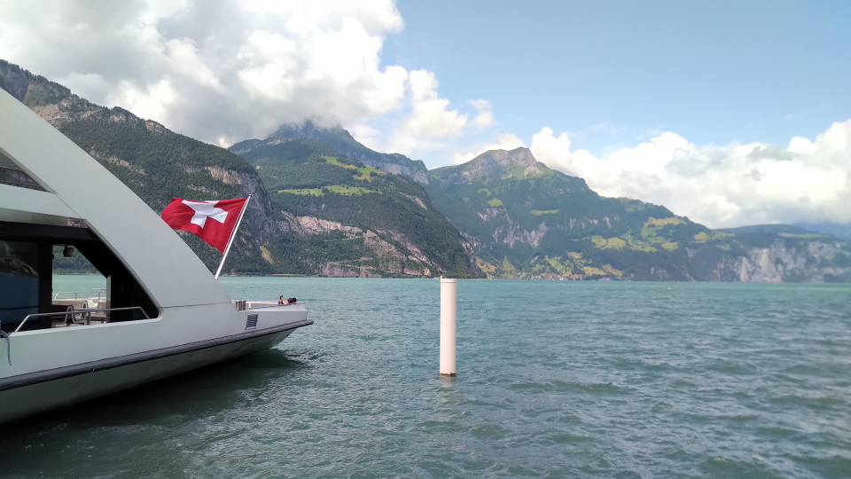 The Swiss flag on a Swiss boat
