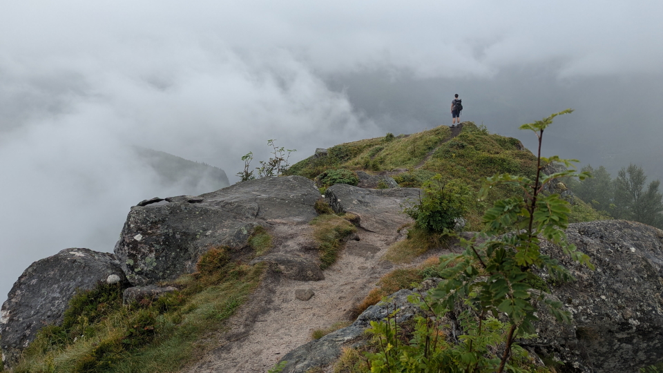 The little mountain of Tjeldbergtinden, Lofoten, in the cloud