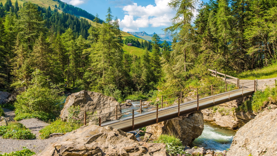 Crossing a River above Adelboden  on the Swiss Via Alpina