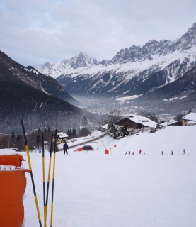 Skiing above Les Houches in the Chamonix system