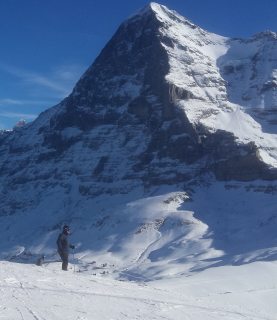 The Eiger as we ski past it in Wengen