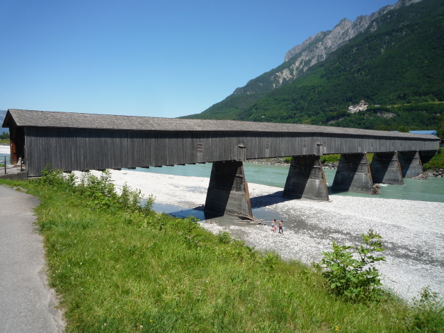 The covered bridge over the Rhine, in Vaduz